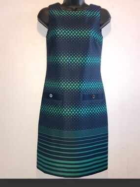 Tommy Hilfiger Navy and Teal Polka Dot Sheath Dress